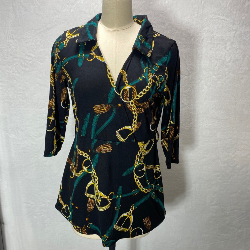 UPS & DOWNS Womens Equestrian‎ Print Large 3/4 Sleeve Colorful Tunic
